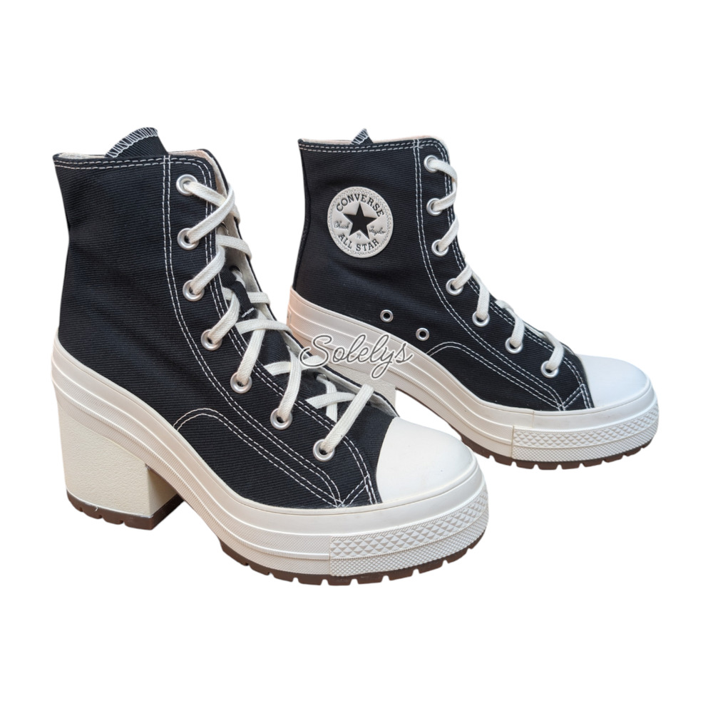 Converse Chuck 70 De Luxe Heel Platform Heel Black Egret Sneaker Boot Womens 8.5
